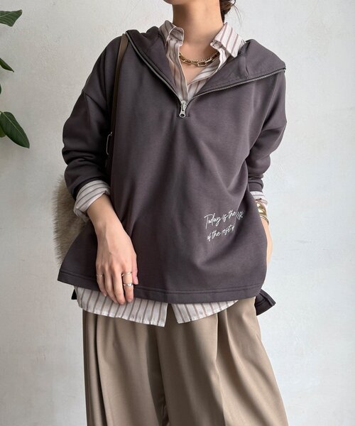 DouDou(ドゥドゥ)の「【WEB限定】グリッターロゴフーディー(Tシャツ/カットソー・レディース・チャコールグレー/ブルー/ライトグレー・FREE)」の18枚目の写真