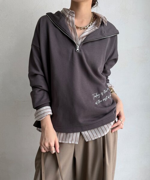 DouDou(ドゥドゥ)の「【WEB限定】グリッターロゴフーディー(Tシャツ/カットソー・レディース・チャコールグレー/ブルー/ライトグレー・FREE)」の19枚目の写真