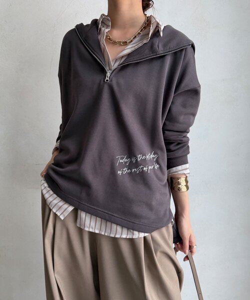 DouDou(ドゥドゥ)の「【WEB限定】グリッターロゴフーディー(Tシャツ/カットソー・レディース・チャコールグレー/ブルー/ライトグレー・FREE)」の20枚目の写真