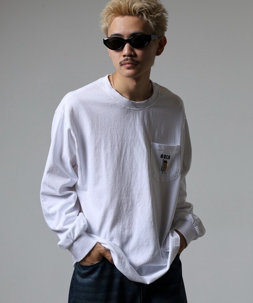 LUMBER(ランバー)の「刺繍&ワッペン ロングTシャツ(Tシャツ/カットソー・メンズ・ブラック/ホワイト系/ホワイト/ブラック系・M/L/XL)」の16枚目の写真