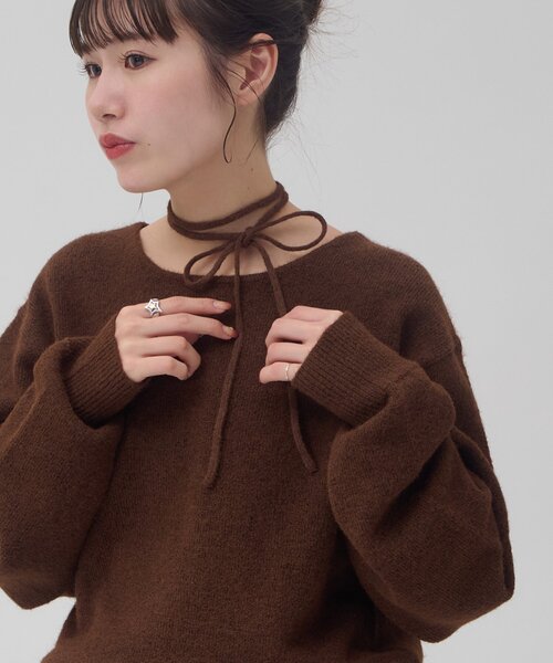 DISCOAT（ディスコート）の「【umm./アレンジ動画あり】チョーカープルオーバー（ニット/セーター・レディース・ミント/ネイビー/グレー/ブラウン/アイボリー・FREE）」の4枚目の写真