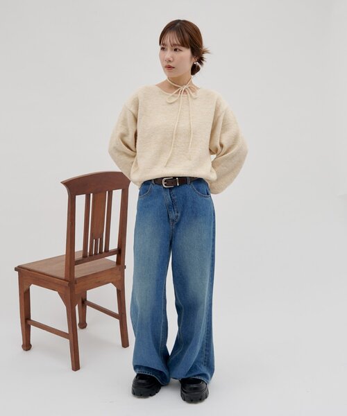 DISCOAT（ディスコート）の「【umm./アレンジ動画あり】チョーカープルオーバー（ニット/セーター・レディース・ミント/ネイビー/グレー/ブラウン/アイボリー・FREE）」の17枚目の写真