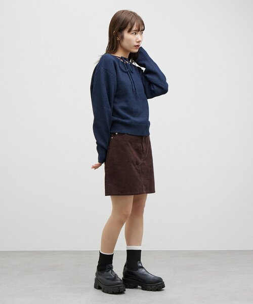 DISCOAT（ディスコート）の「【umm./アレンジ動画あり】チョーカープルオーバー（ニット/セーター・レディース・ミント/ネイビー/グレー/ブラウン/アイボリー・FREE）」の12枚目の写真