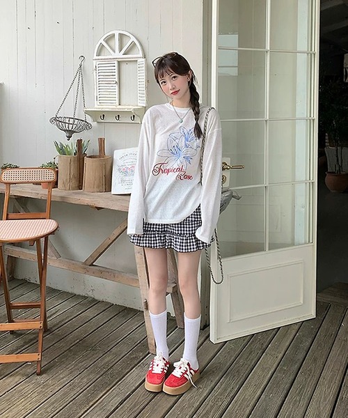 shopnikoniko(ショップニコニコ)の「フラワープリント シアーオーバートップス(Tシャツ/カットソー・レディース・ホワイト・フリー)」の12枚目の写真