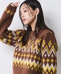 CHIC STYLE | ジャガードパフスリーブニット＜大きいサイズ有＞シックスタイル(ニット/セーター)