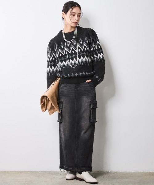 CHIC STYLE（シックスタイル）の「ジャガードパフスリーブニット＜大きいサイズ有＞シックスタイル（ニット/セーター・レディース・ブラウン系/ブラック系・L/M/5L/4L/3L/LL）」の17枚目の写真