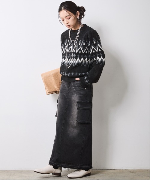 CHIC STYLE（シックスタイル）の「ジャガードパフスリーブニット＜大きいサイズ有＞シックスタイル（ニット/セーター・レディース・ブラウン系/ブラック系・L/M/5L/4L/3L/LL）」の18枚目の写真