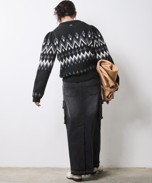 CHIC STYLE（シックスタイル）の「ジャガードパフスリーブニット＜大きいサイズ有＞シックスタイル（ニット/セーター・レディース・ブラウン系/ブラック系・L/M/5L/4L/3L/LL）」の19枚目の写真