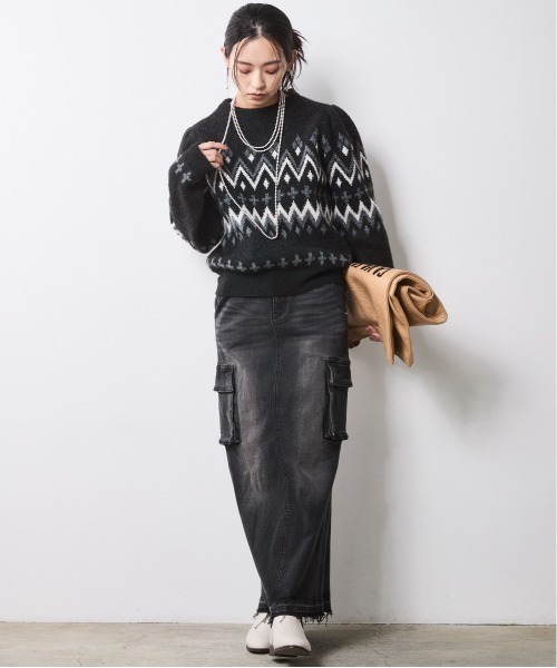 CHIC STYLE（シックスタイル）の「ジャガードパフスリーブニット＜大きいサイズ有＞シックスタイル（ニット/セーター・レディース・ブラウン系/ブラック系・L/M/5L/4L/3L/LL）」の20枚目の写真