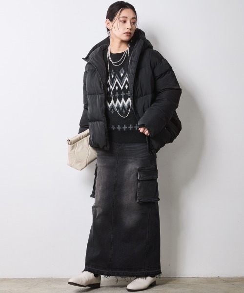 CHIC STYLE（シックスタイル）の「ジャガードパフスリーブニット＜大きいサイズ有＞シックスタイル（ニット/セーター・レディース・ブラウン系/ブラック系・L/M/5L/4L/3L/LL）」の21枚目の写真