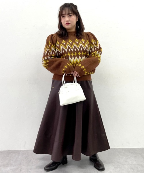 CHIC STYLE（シックスタイル）の「ジャガードパフスリーブニット＜大きいサイズ有＞シックスタイル（ニット/セーター・レディース・ブラウン系/ブラック系・L/M/5L/4L/3L/LL）」の3枚目の写真