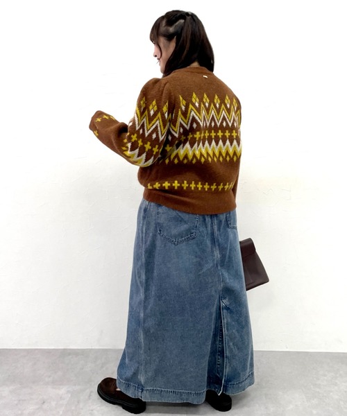 CHIC STYLE（シックスタイル）の「ジャガードパフスリーブニット＜大きいサイズ有＞シックスタイル（ニット/セーター・レディース・ブラウン系/ブラック系・L/M/5L/4L/3L/LL）」の7枚目の写真