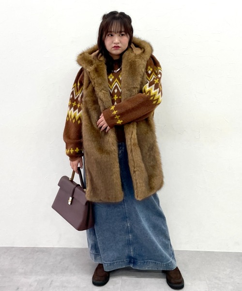 CHIC STYLE（シックスタイル）の「ジャガードパフスリーブニット＜大きいサイズ有＞シックスタイル（ニット/セーター・レディース・ブラウン系/ブラック系・L/M/5L/4L/3L/LL）」の8枚目の写真