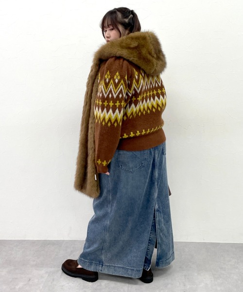 CHIC STYLE（シックスタイル）の「ジャガードパフスリーブニット＜大きいサイズ有＞シックスタイル（ニット/セーター・レディース・ブラウン系/ブラック系・L/M/5L/4L/3L/LL）」の9枚目の写真