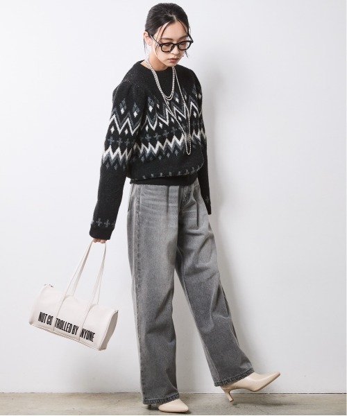 CHIC STYLE（シックスタイル）の「ジャガードパフスリーブニット＜大きいサイズ有＞シックスタイル（ニット/セーター・レディース・ブラウン系/ブラック系・L/M/5L/4L/3L/LL）」の10枚目の写真