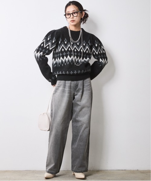 CHIC STYLE（シックスタイル）の「ジャガードパフスリーブニット＜大きいサイズ有＞シックスタイル（ニット/セーター・レディース・ブラウン系/ブラック系・L/M/5L/4L/3L/LL）」の11枚目の写真