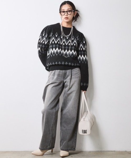 CHIC STYLE（シックスタイル）の「ジャガードパフスリーブニット＜大きいサイズ有＞シックスタイル（ニット/セーター・レディース・ブラウン系/ブラック系・L/M/5L/4L/3L/LL）」の12枚目の写真