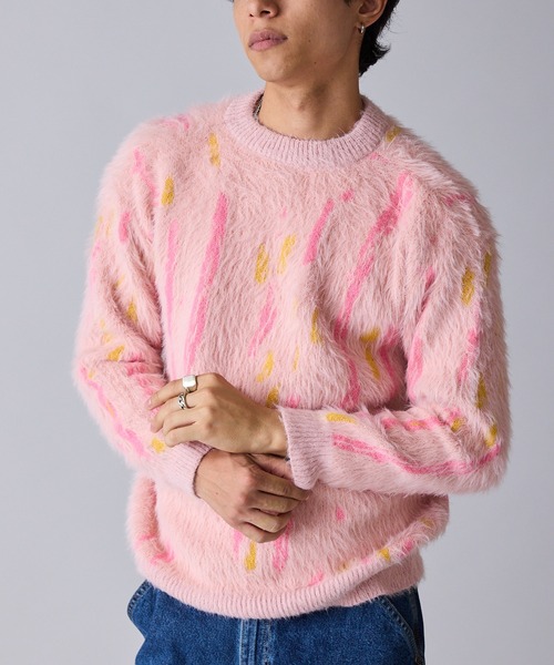 Theater code（シアターコード）の「【80%OFF】Mid-weight Jacquard-woven Shaggy Knit / ミドルゲージ ジャガード織り シャギーニット（ニット/セーター・メンズ・ブラック/ピンク・M/L）」の2枚目の写真
