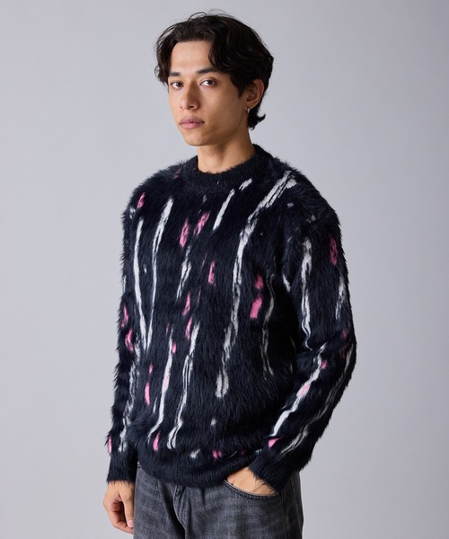 Theater code（シアターコード）の「【80%OFF】Mid-weight Jacquard-woven Shaggy Knit / ミドルゲージ ジャガード織り シャギーニット（ニット/セーター・メンズ・ブラック/ピンク・M/L）」の5枚目の写真