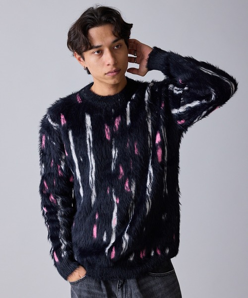 Theater code（シアターコード）の「【80%OFF】Mid-weight Jacquard-woven Shaggy Knit / ミドルゲージ ジャガード織り シャギーニット（ニット/セーター・メンズ・ブラック/ピンク・M/L）」の3枚目の写真