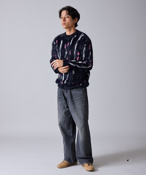 Theater code（シアターコード）の「【80%OFF】Mid-weight Jacquard-woven Shaggy Knit / ミドルゲージ ジャガード織り シャギーニット（ニット/セーター・メンズ・ブラック/ピンク・M/L）」の10枚目の写真