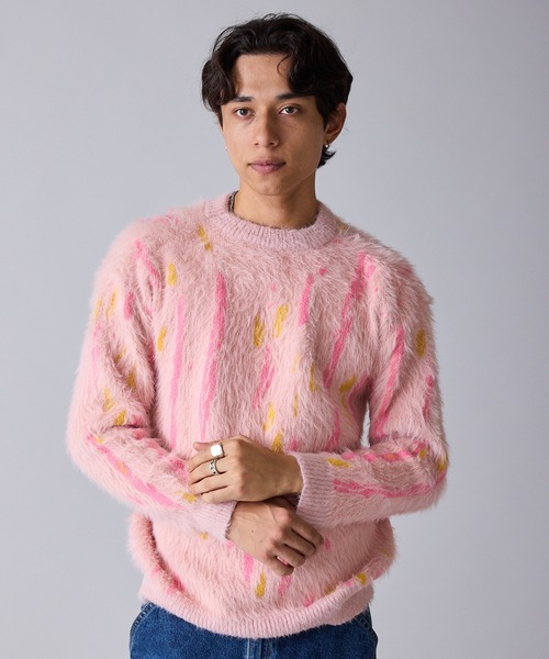 Theater code（シアターコード）の「【80%OFF】Mid-weight Jacquard-woven Shaggy Knit / ミドルゲージ ジャガード織り シャギーニット（ニット/セーター・メンズ・ブラック/ピンク・M/L）」の14枚目の写真