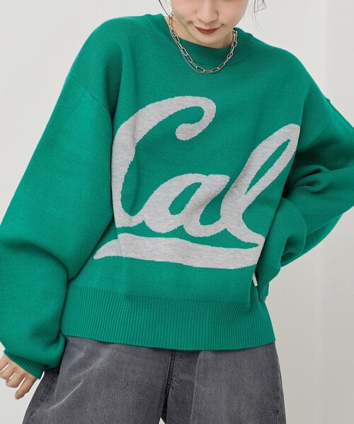 DISCUS ATHLETIC（ディスカス　アスレチック）の「【WEB限定・DISCUS（ディスカス）】 カレッジロゴジャガードニット③（ニット/セーター・レディース・オレンジ/ケリーグリーン・M/L）」の2枚目の写真