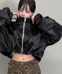 FOLLOWIN（フォロウィン）の「2color/裾絞り可能/ストリートシャイニーギャザーフードブルゾン（ナイロンジャケット）」