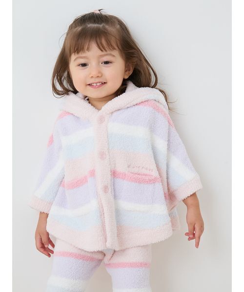 gelato pique(ジェラートピケ)の「【BABY】ベビモコカラフルボーダーポンチョ(ベビーパジャマ/スリーパー・キッズ・ブルー/ピンク・80)」の2枚目の写真