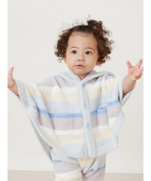 gelato pique(ジェラートピケ)の「【BABY】ベビモコカラフルボーダーポンチョ(ベビーパジャマ/スリーパー・キッズ・ブルー/ピンク・80)」の1枚目の写真