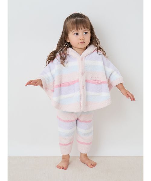 gelato pique(ジェラートピケ)の「【BABY】ベビモコカラフルボーダーポンチョ(ベビーパジャマ/スリーパー・キッズ・ブルー/ピンク・80)」の3枚目の写真