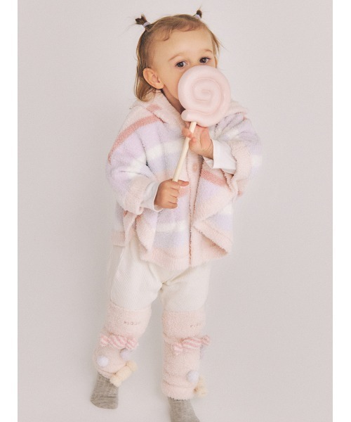gelato pique(ジェラートピケ)の「【BABY】ベビモコカラフルボーダーポンチョ(ベビーパジャマ/スリーパー・キッズ・ブルー/ピンク・80)」の5枚目の写真