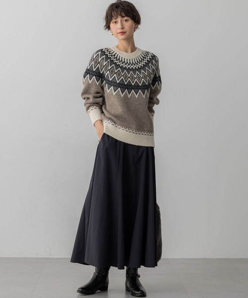 23区　今季　【新品タグ付】　洗える☆ジャガード クルーネック ニット 23区 【洗える】ジャガード クルーネック ニット （ライトグレーベース