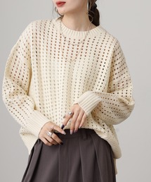 OMNES | アクリルウール針抜き編み シアー ビッグシルエット ニットプルオーバー(ニット/セーター)