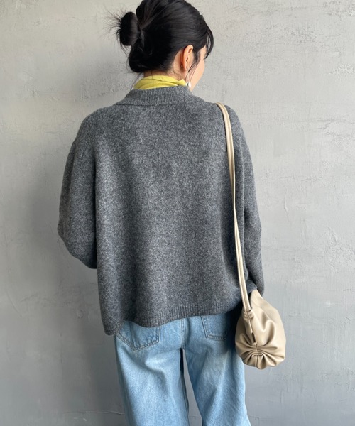 mizuiroind（ミズイロインド）の「[mizuiro ind/ミズイロインド] ショート丈 襟付きニットカーディガン（カーディガン/ボレロ・レディース・ブラック/ダークグレー・F）」の18枚目の写真