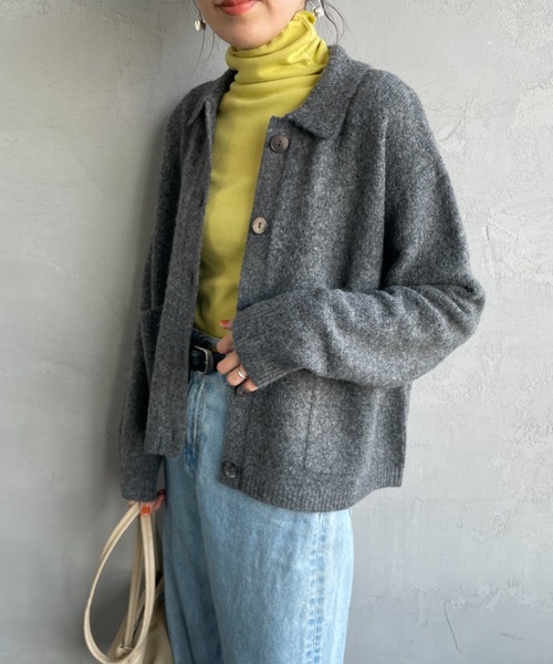 mizuiroind（ミズイロインド）の「[mizuiro ind/ミズイロインド] ショート丈 襟付きニットカーディガン（カーディガン/ボレロ・レディース・ブラック/ダークグレー・F）」の22枚目の写真