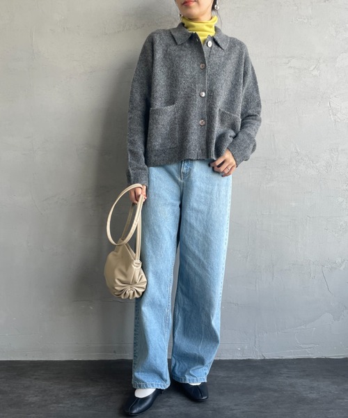 mizuiroind（ミズイロインド）の「[mizuiro ind/ミズイロインド] ショート丈 襟付きニットカーディガン（カーディガン/ボレロ・レディース・ブラック/ダークグレー・F）」の19枚目の写真