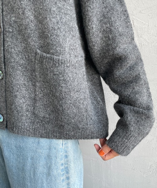 mizuiro ind/ミズイロインド] ショート丈 襟付きニットカーディガン