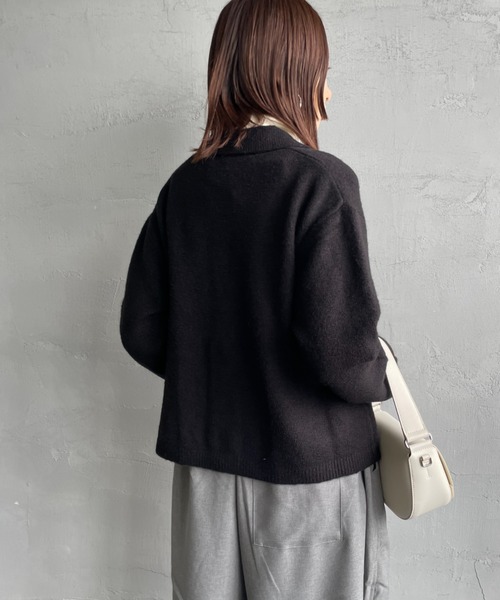 mizuiroind（ミズイロインド）の「[mizuiro ind/ミズイロインド] ショート丈 襟付きニットカーディガン（カーディガン/ボレロ・レディース・ブラック/ダークグレー・F）」の9枚目の写真