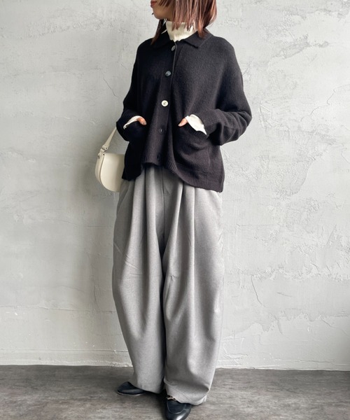 mizuiro ind/ミズイロインド] ショート丈 襟付きニットカーディガン