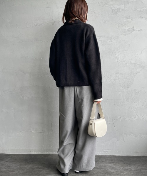 mizuiroind（ミズイロインド）の「[mizuiro ind/ミズイロインド] ショート丈 襟付きニットカーディガン（カーディガン/ボレロ・レディース・ブラック/ダークグレー・F）」の12枚目の写真