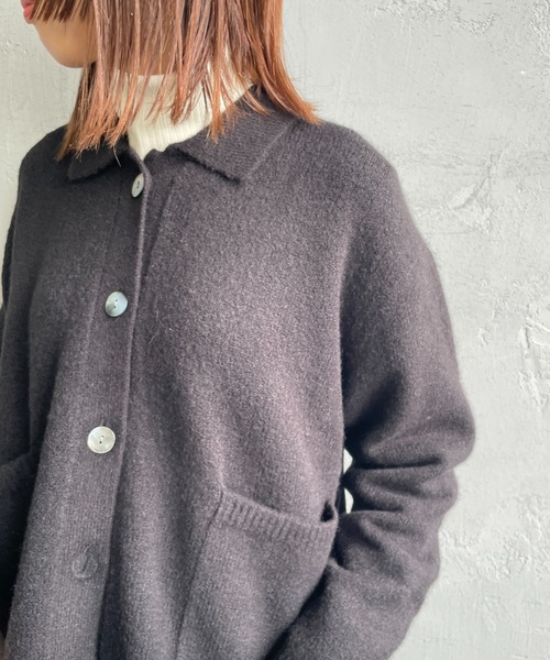 mizuiroind（ミズイロインド）の「[mizuiro ind/ミズイロインド] ショート丈 襟付きニットカーディガン（カーディガン/ボレロ・レディース・ブラック/ダークグレー・F）」の13枚目の写真