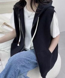 お取り置き　lija フードベスト ベスト ジレ 「セットアップ対応」フード付きナイロンベスト