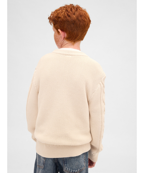 ベージュ ケーブルニット ジッパーセーター セール】ケーブルニット クルーネックセーター (キッズ)（ニット