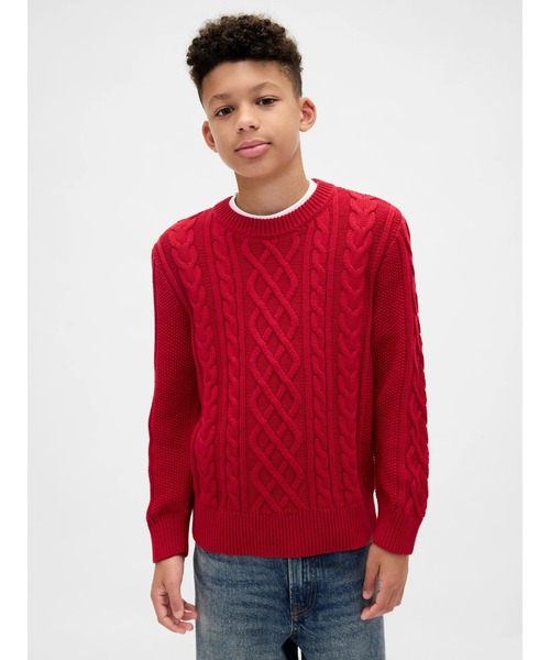 セール】ケーブルニット クルーネックセーター (キッズ)（ニット
