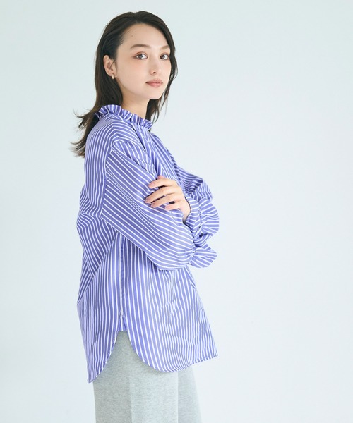 coca(coca)(コカ)の「スタンドフリルブラウス(シャツ/ブラウス・レディース・ホワイト/ストライプ・L/M/S)」の14枚目の写真