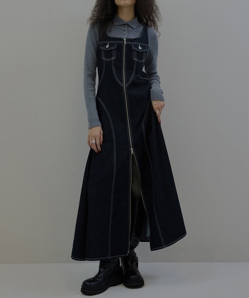 Ameri（アメリ）の「BOLERO SET DENIM DRESS（ワンピース・レディース・インディゴブルー/アイボリー・SMALL/MEDIUM）」の8枚目の写真