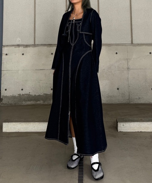 Ameri（アメリ）の「BOLERO SET DENIM DRESS（ワンピース・レディース・インディゴブルー/アイボリー・SMALL/MEDIUM）」の14枚目の写真