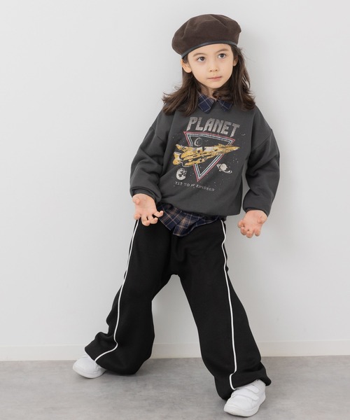 JAM & LINK（ジャムアンドリンク）の「ドライスウェット パイピング ワイドパンツ（スウェットパンツ・キッズ・ブラック/オートミール/ブラウン・100cm/110cm/120cm/130cm/140cm/150cm/160cm）」の4枚目の写真