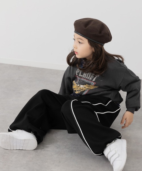 JAM & LINK（ジャムアンドリンク）の「ドライスウェット パイピング ワイドパンツ（スウェットパンツ・キッズ・ブラック/オートミール/ブラウン・100cm/110cm/120cm/130cm/140cm/150cm/160cm）」の7枚目の写真